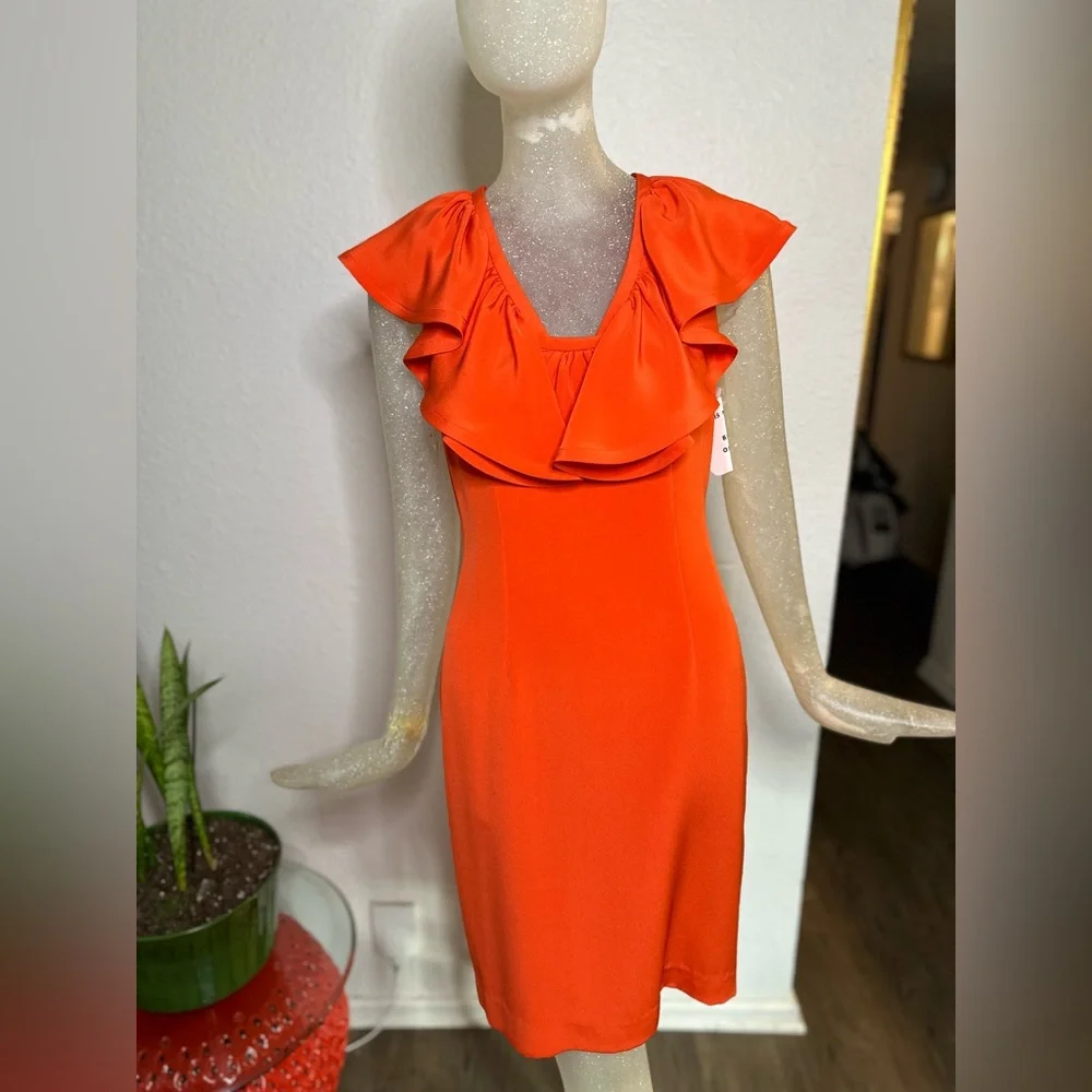 Jay Godfrey Orange Sleeveless Ruffle Collar Mini Dress. New With Tags! Size 4 - Picture 1 of 14
